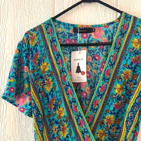 Summer Wrap V Neck Dresses Bohemian Floral Print Ruffle Swing XL - Picture 3 of 14